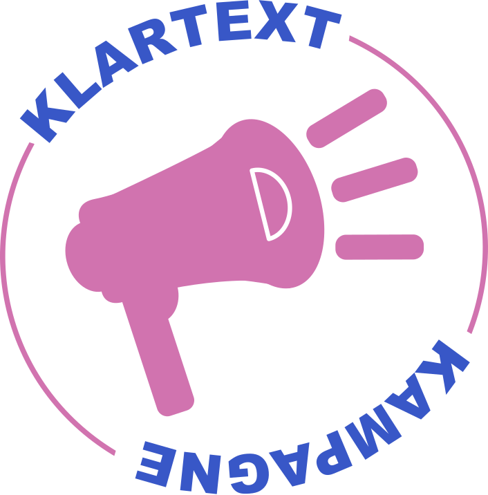 Stilisiertes Megaphon von dem Text 'Klartext' darüber und 'Kampagne' darunter